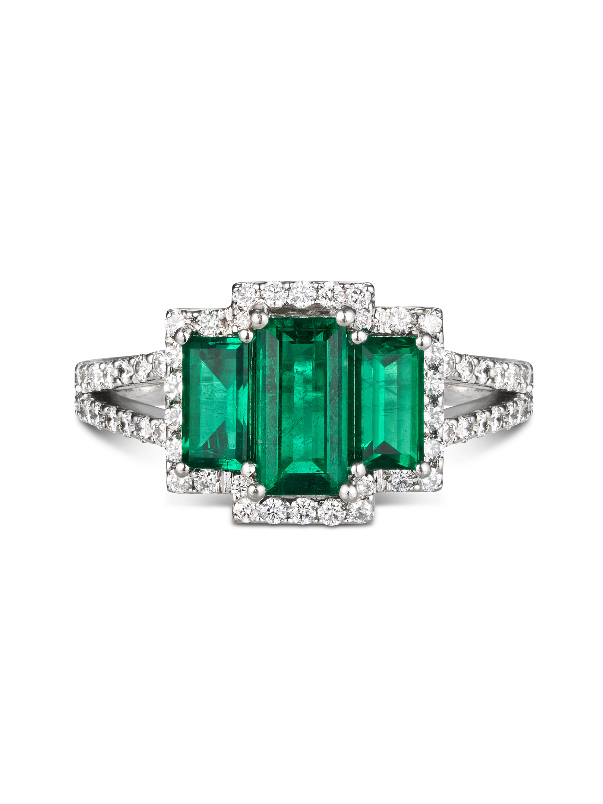 3 Stone Natural Emerald & Diamond Ring