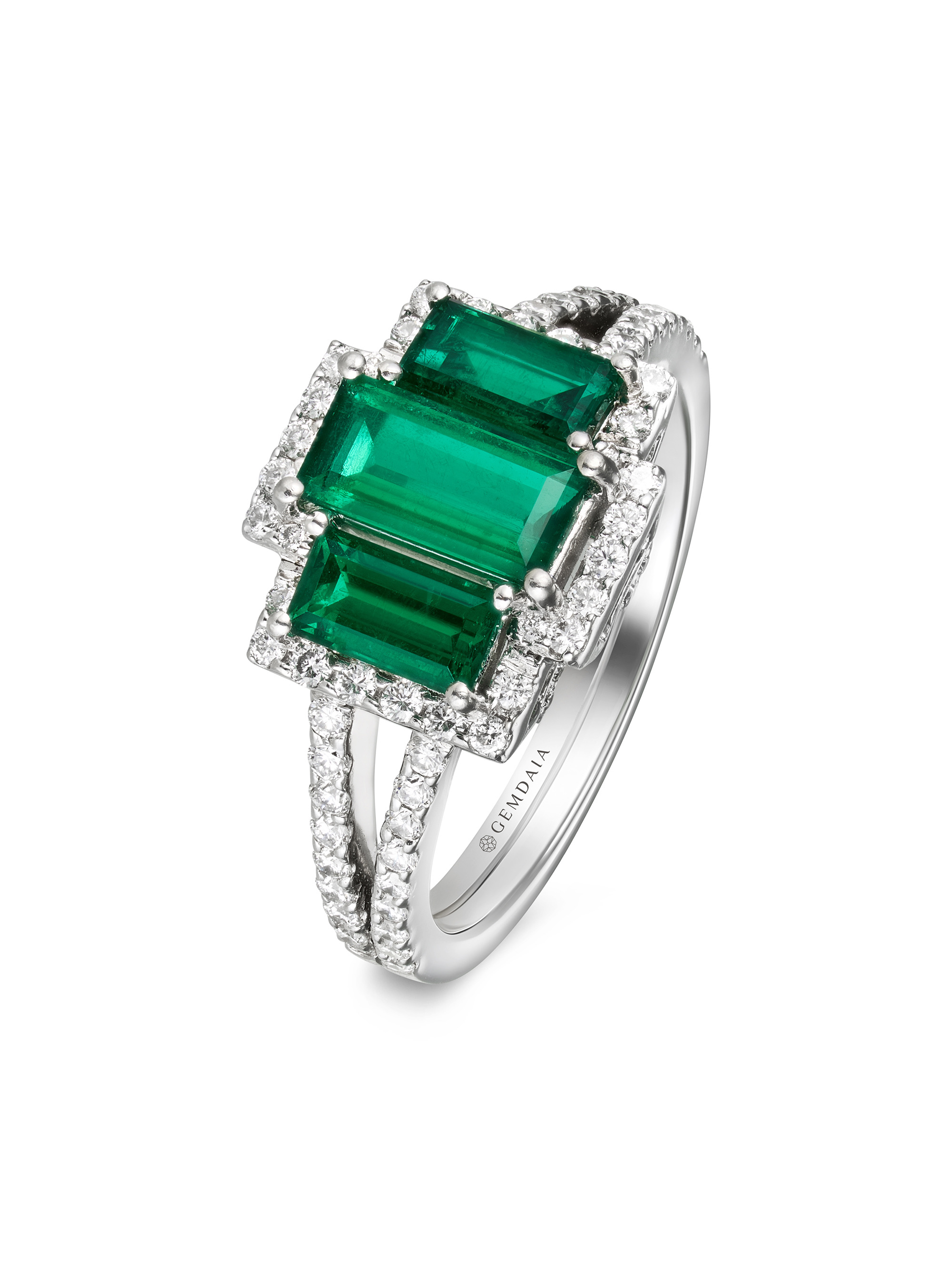 3 Stone Natural Emerald & Diamond Ring
