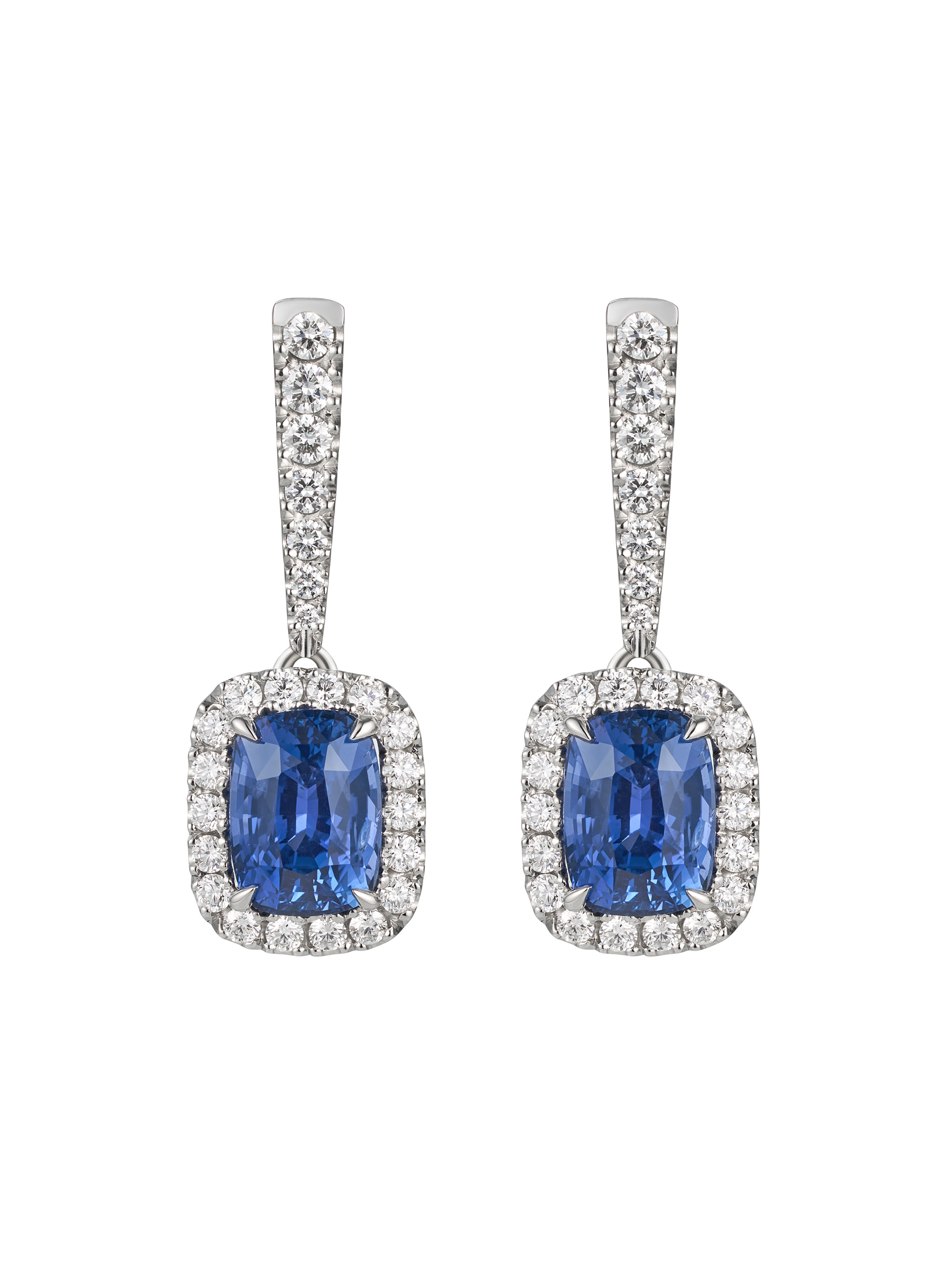 Blue Sapphire & Diamond Earrings: 6ct Ceylon Sapphires