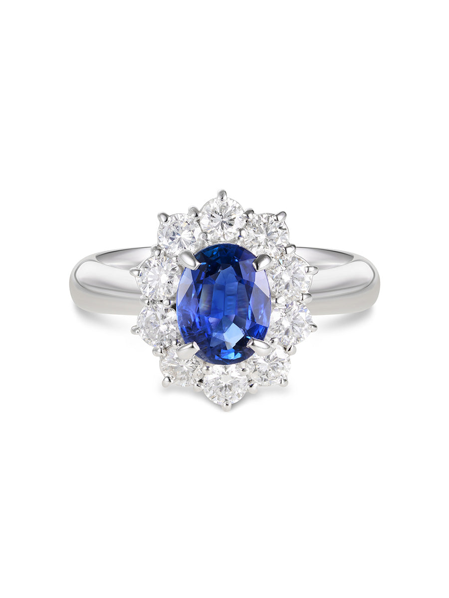 Ceylon Blue Sapphire Halo Ring – GIA Certified, Platinum