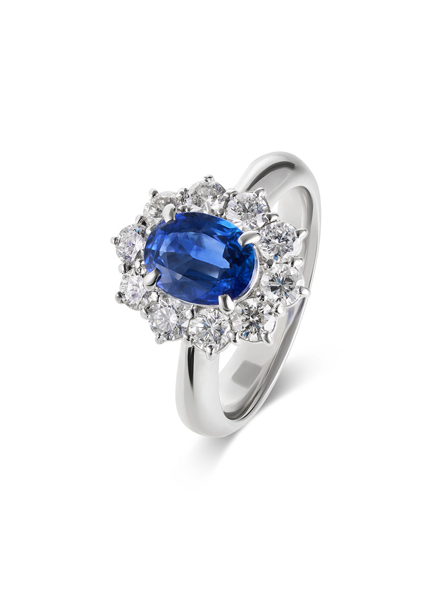 Ceylon Blue Sapphire Halo Ring – GIA Certified, Platinum