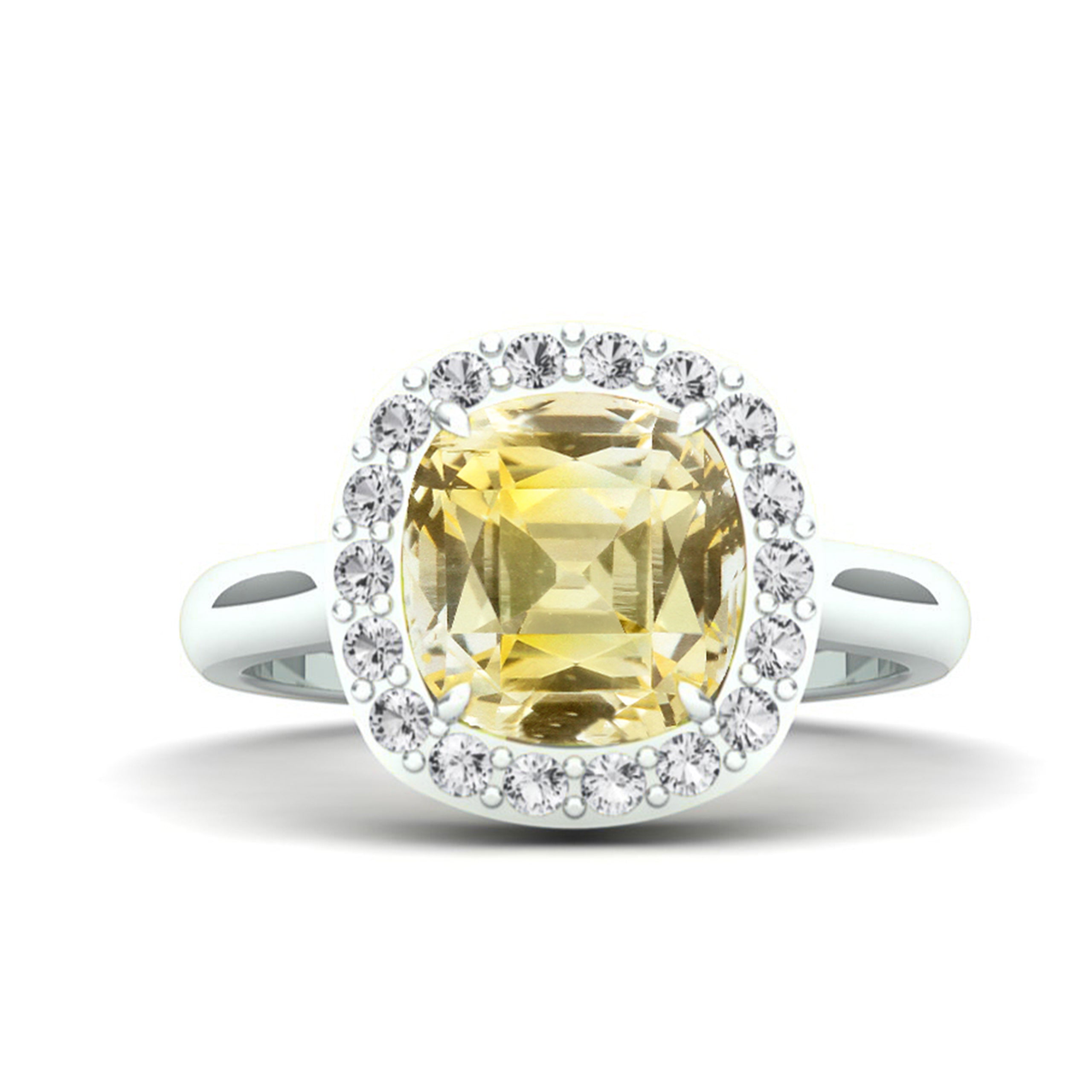 4 Carat Yellow Sapphire & Diamond Halo Ring 'Natural & Untreated