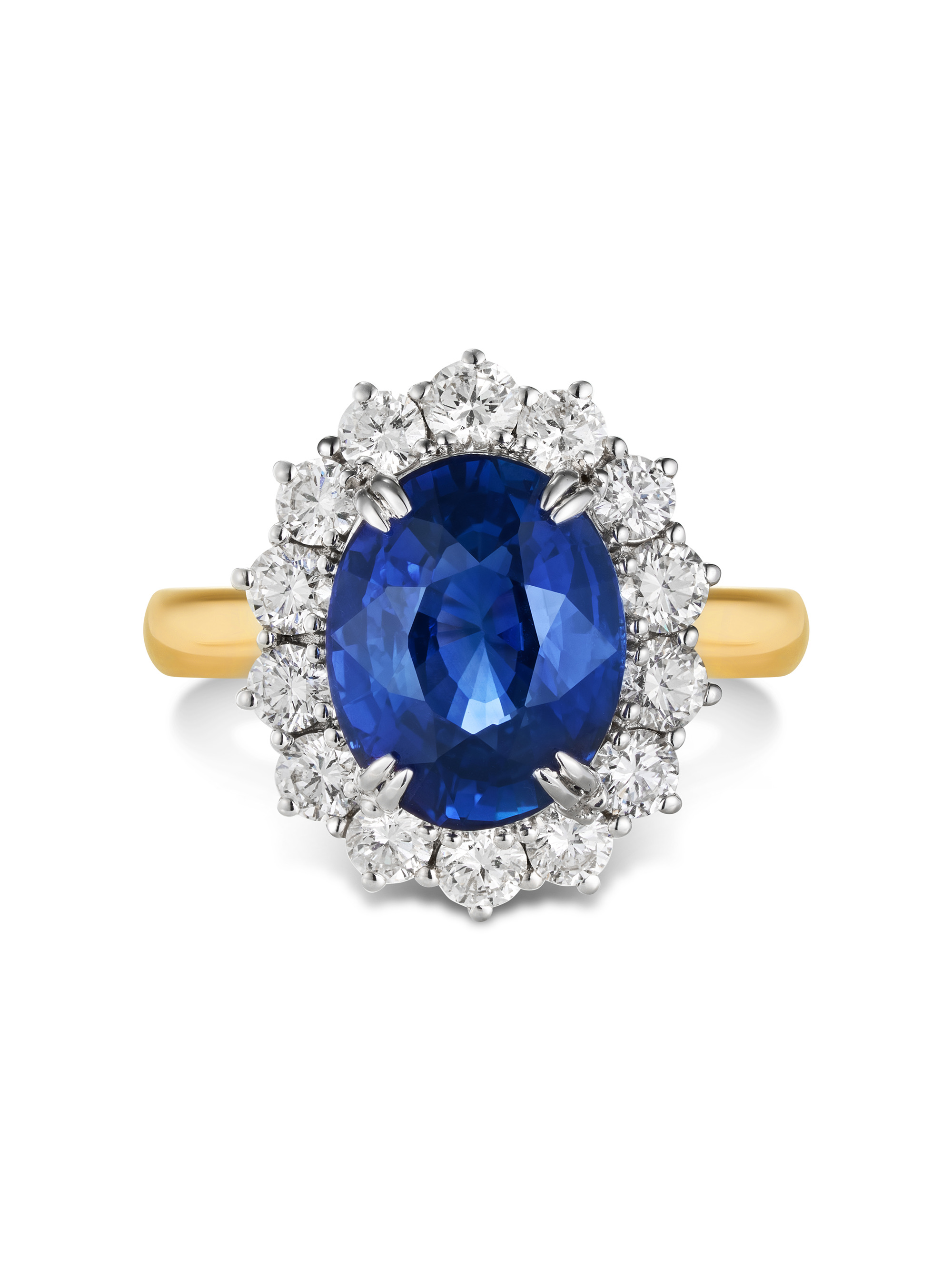 5.5 Carat Natural Blue Sapphire & Diamond Cluster Ring