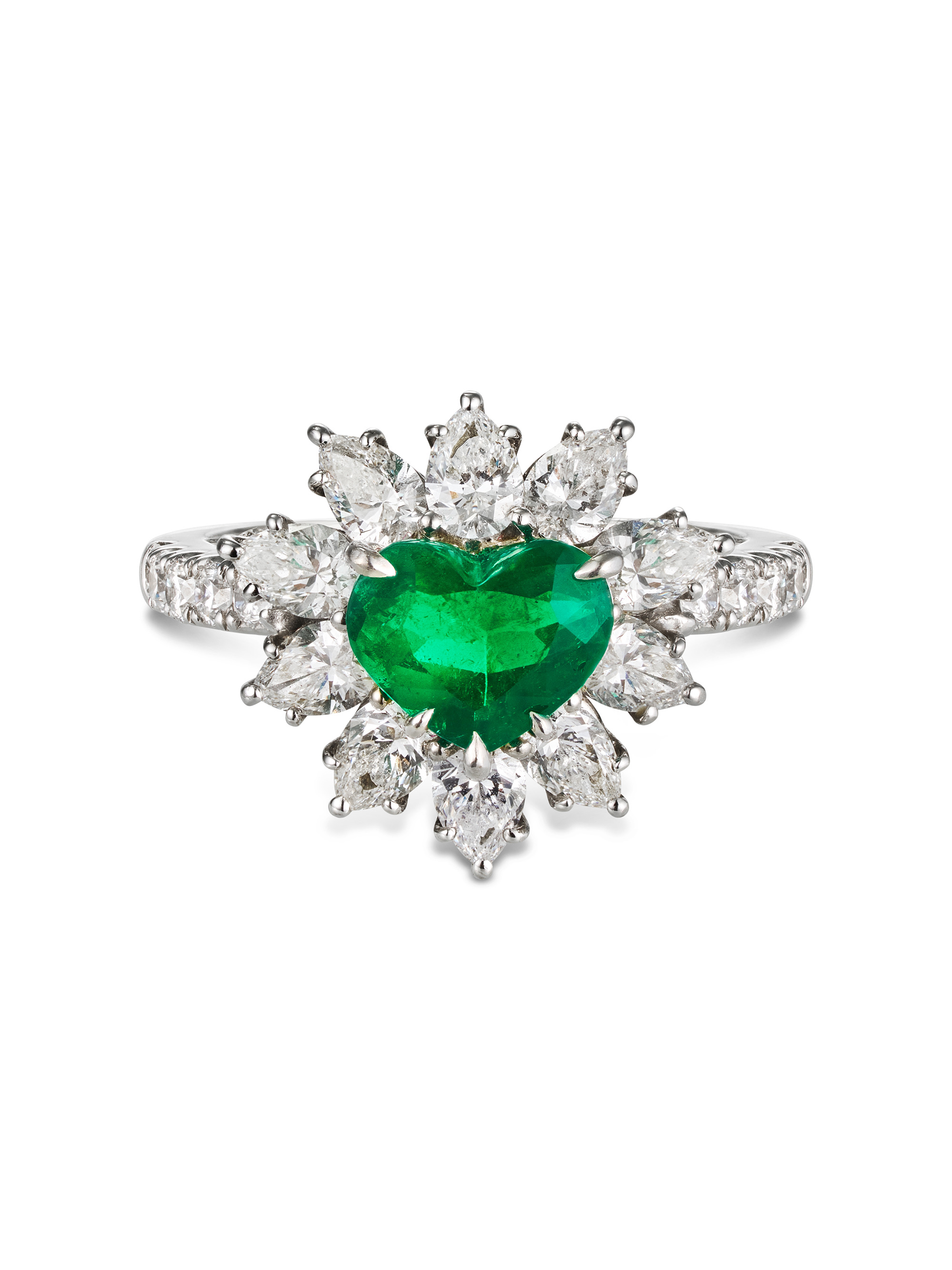 Natural Emerald & Diamond Platinum Ring