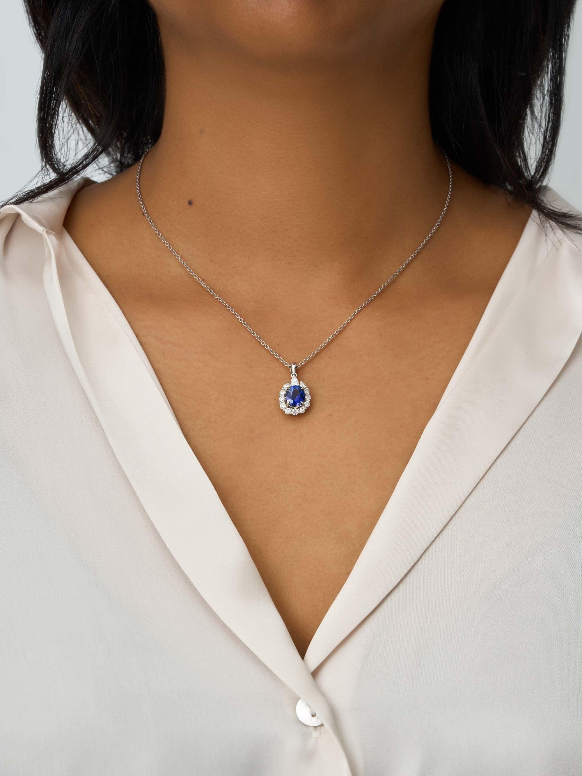 Royal Blue Sapphire & Diamond Pendant
