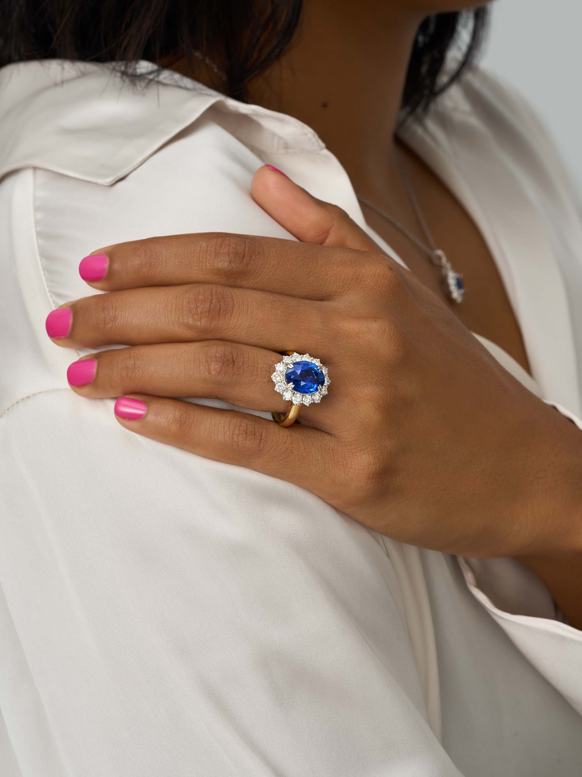 Natural Blue Sapphire & Diamond Cluster Ring