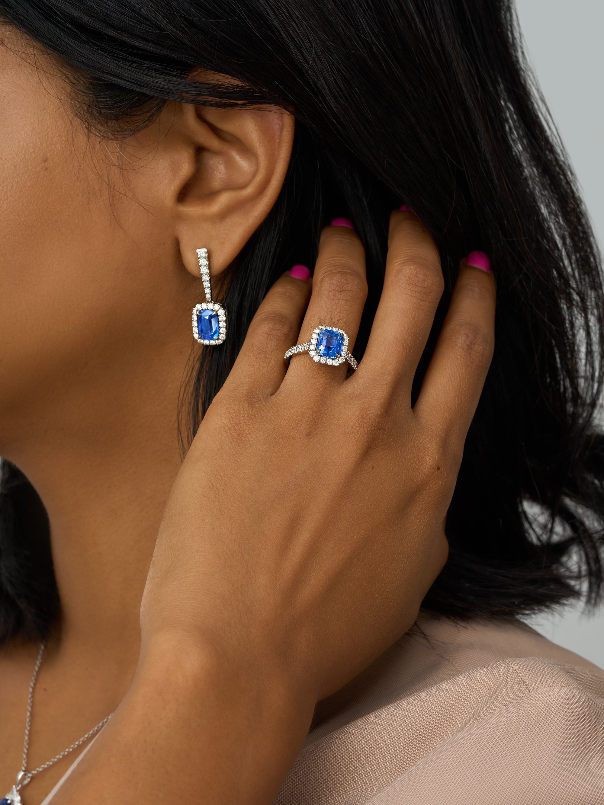 Blue Sapphire & Diamond Earrings: 6ct Ceylon Sapphires
