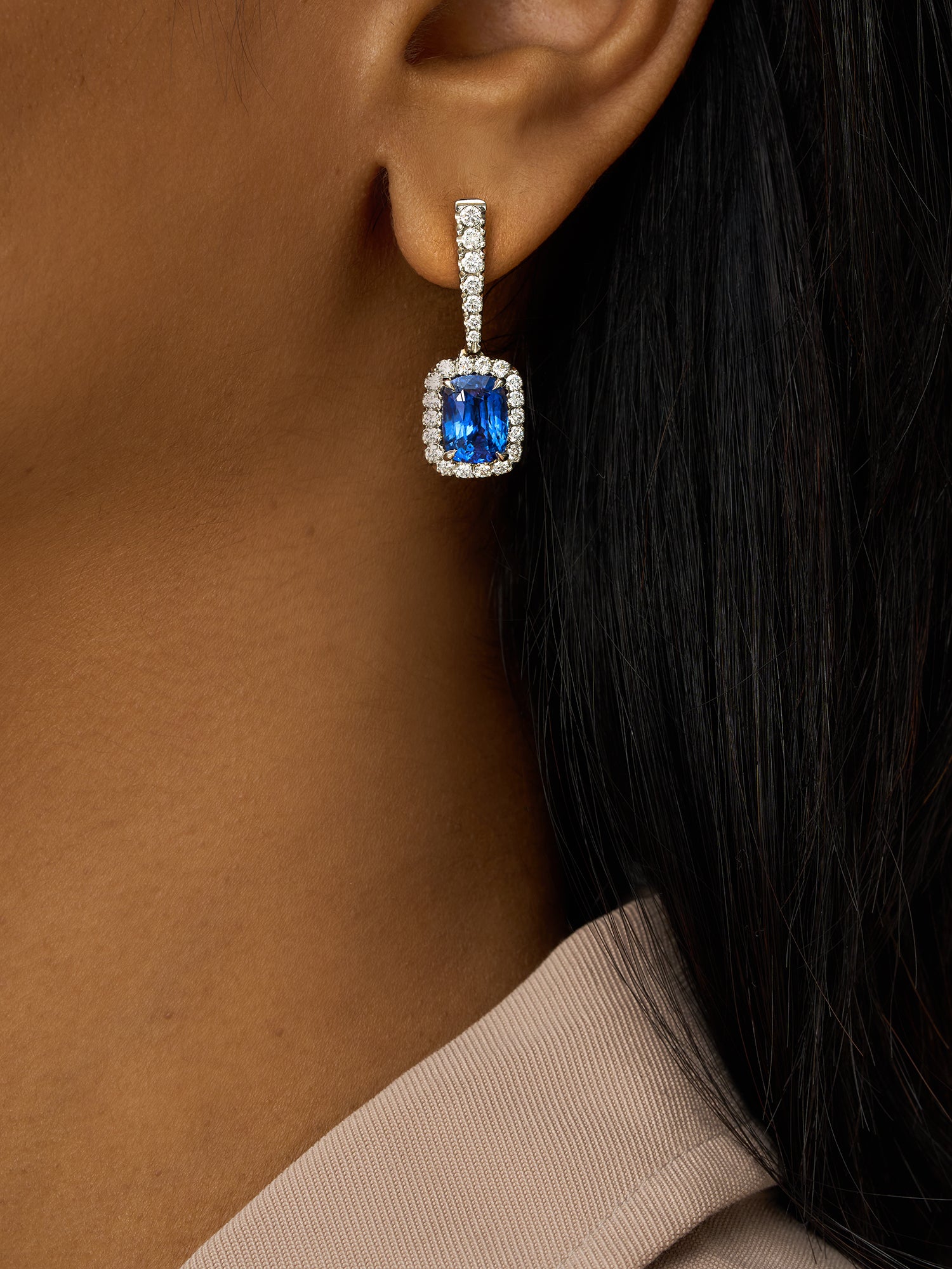 Natural Blue Sapphire Platinum Earrings