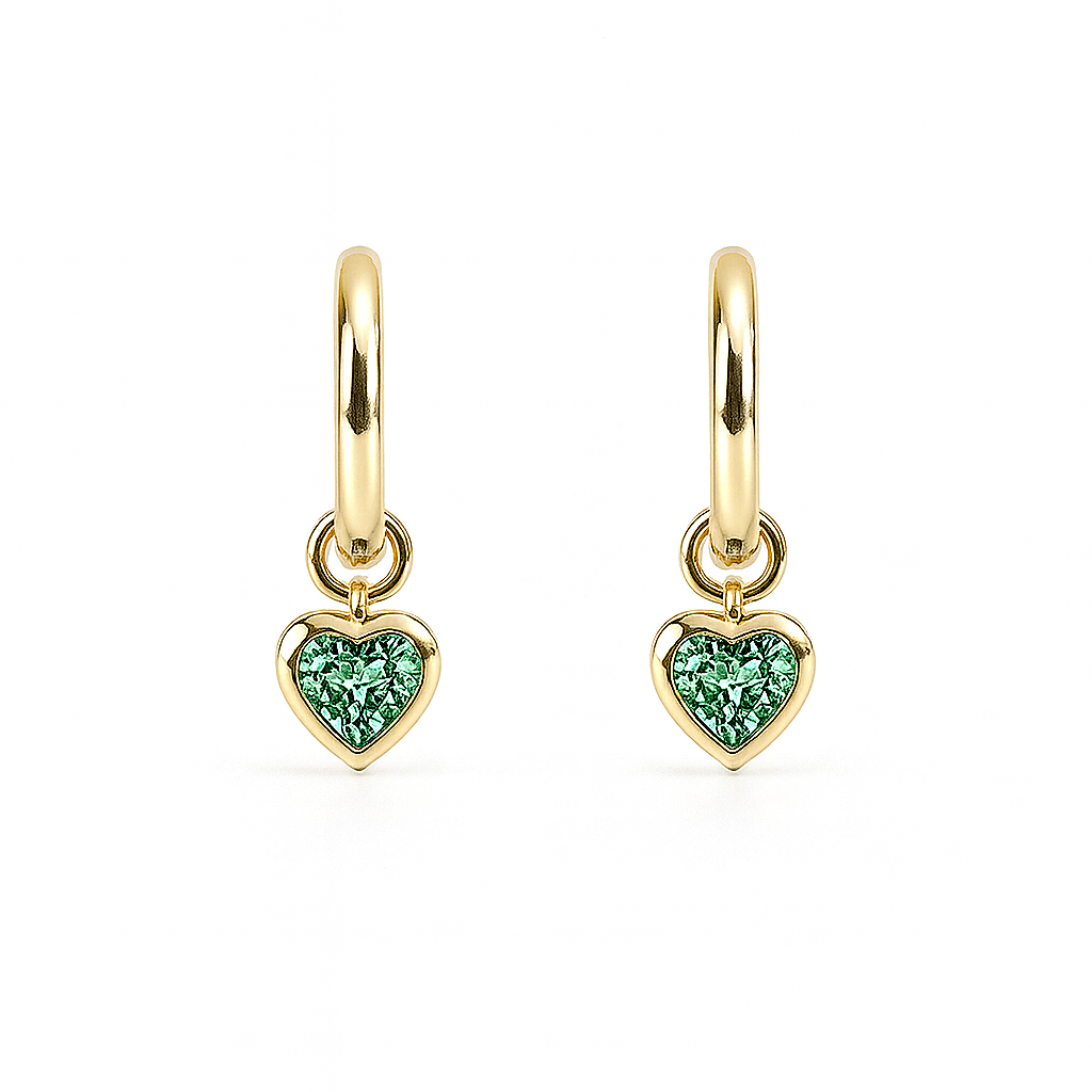 Green Sapphire Heart Hoops