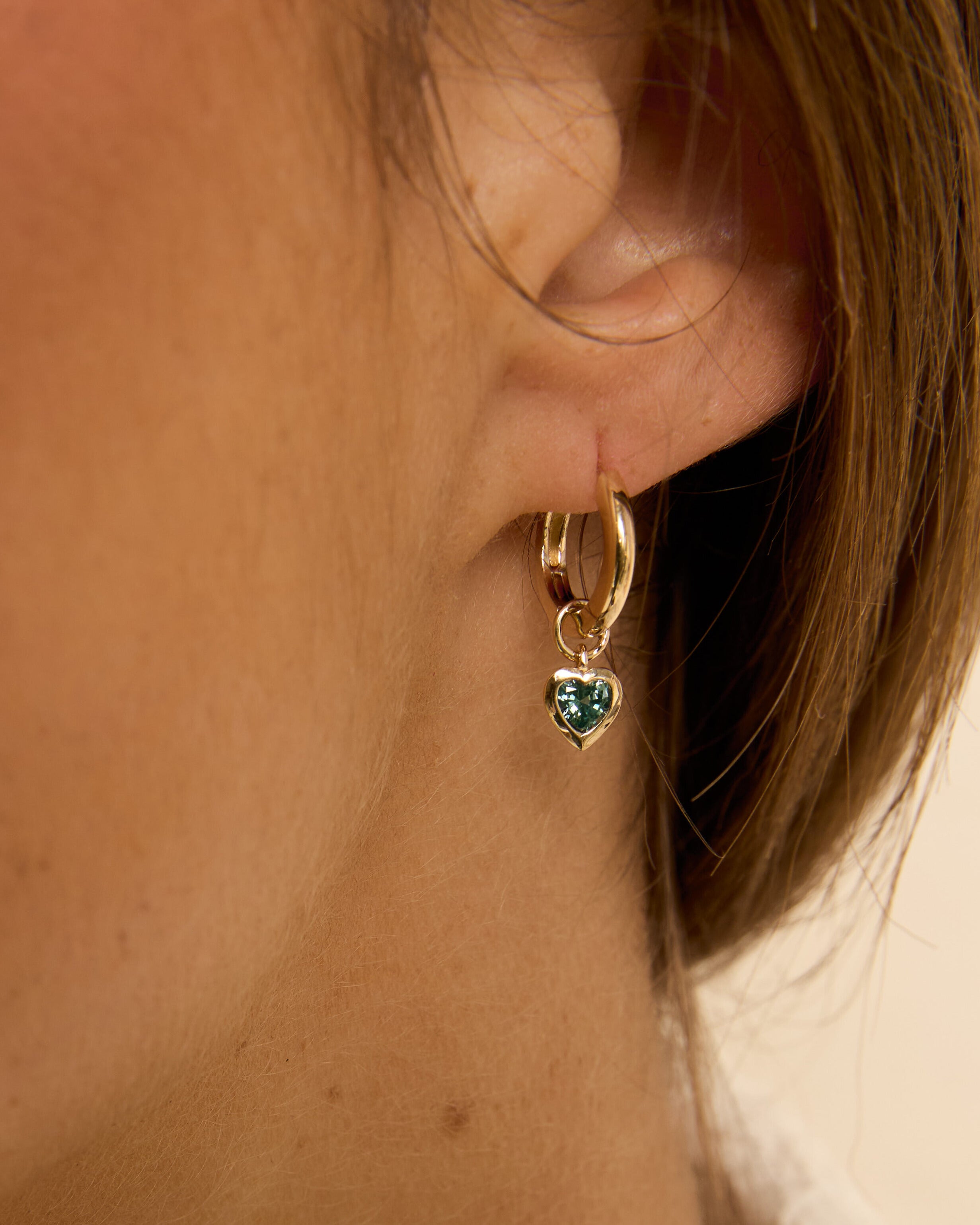 Green Sapphire Heart Hoops