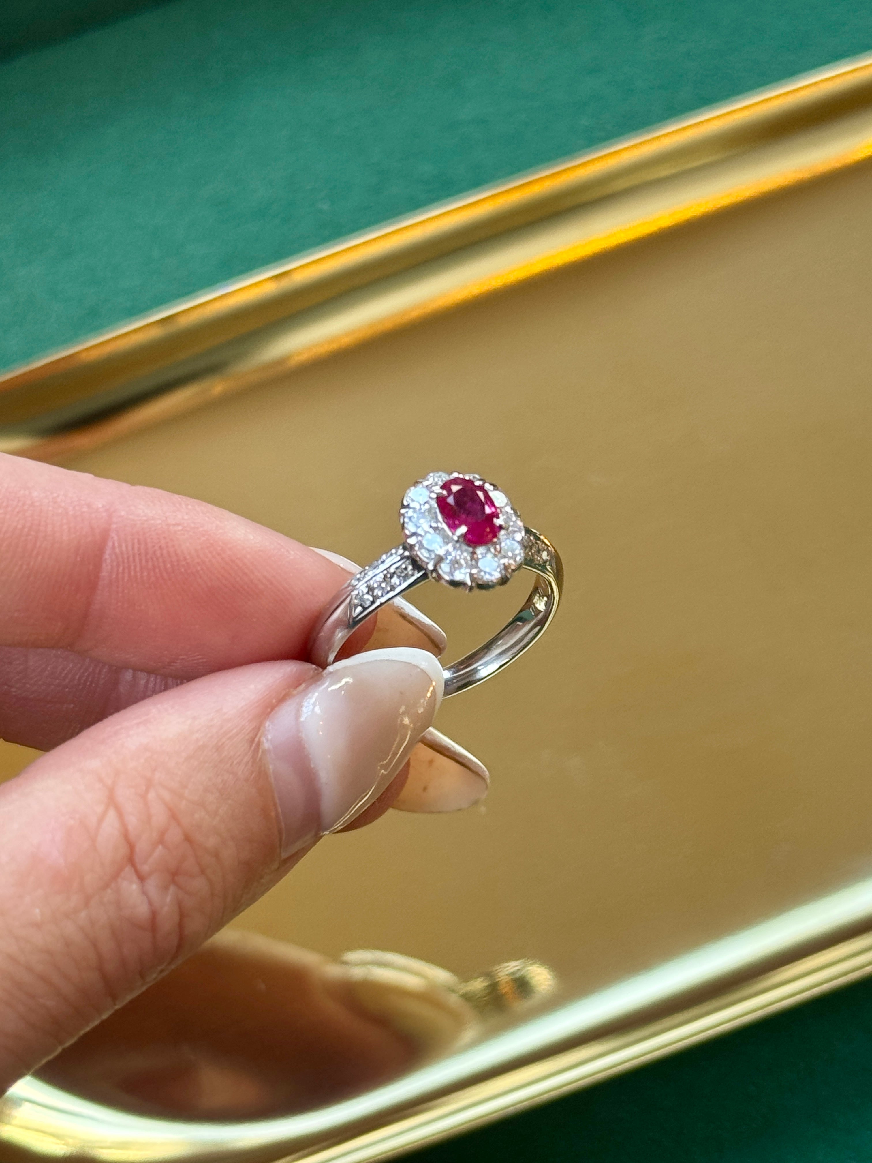 Natural Burmese Ruby & Diamond Halo Ring