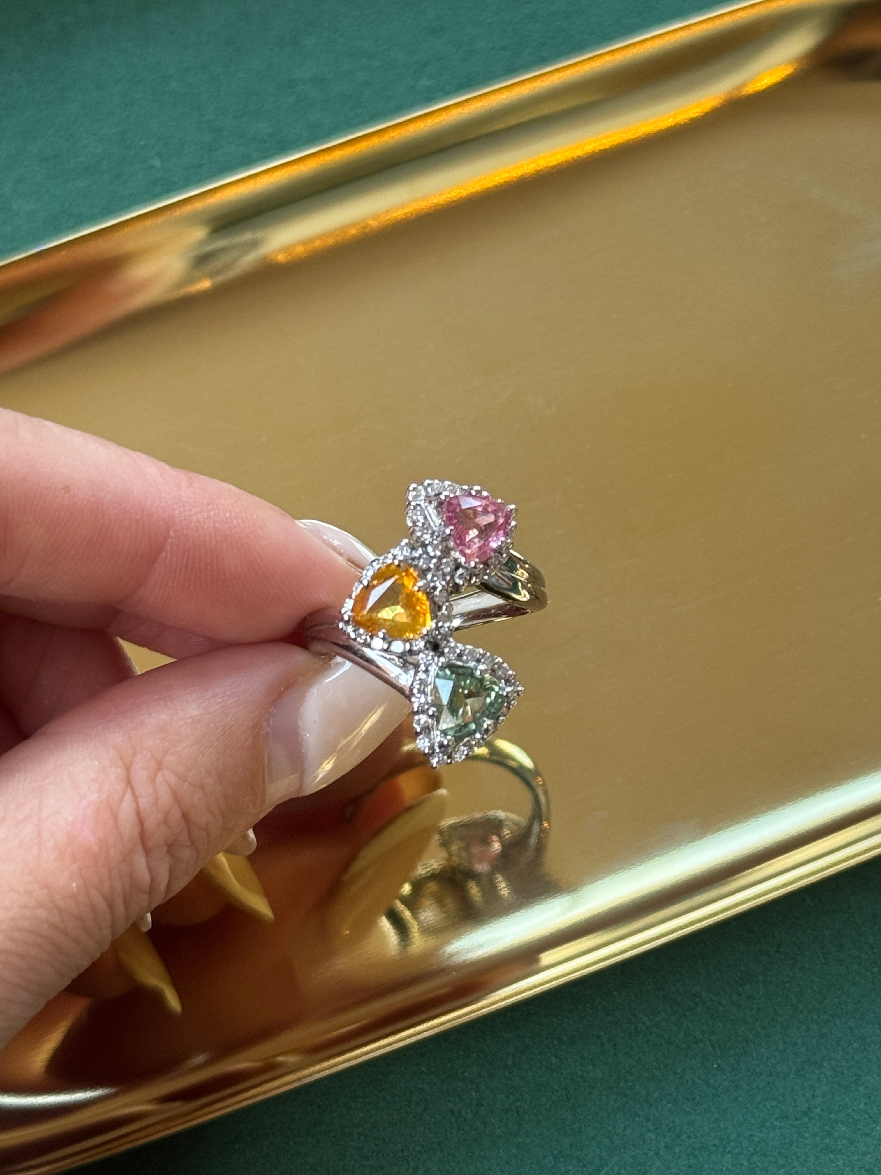 3 Stone Multi Sapphire Ring
