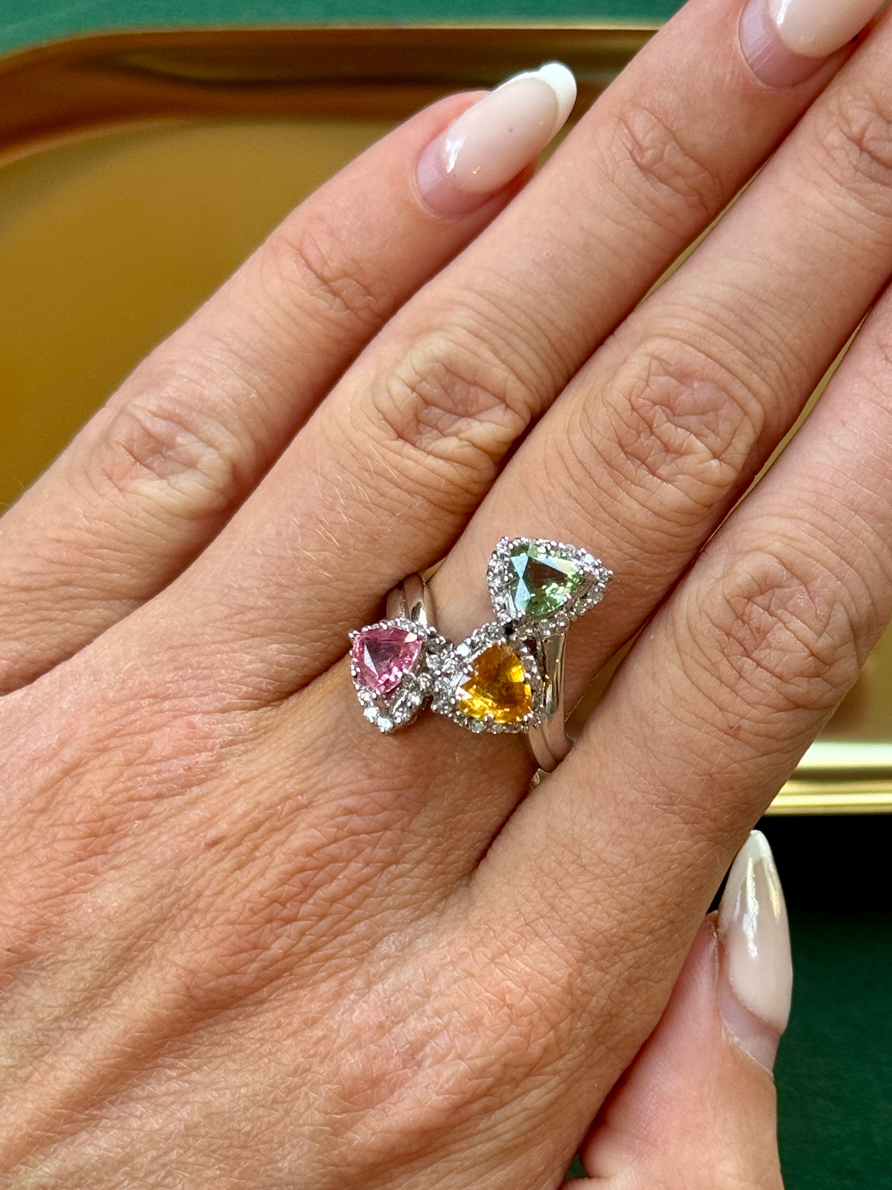 3 Stone Multi Sapphire Ring
