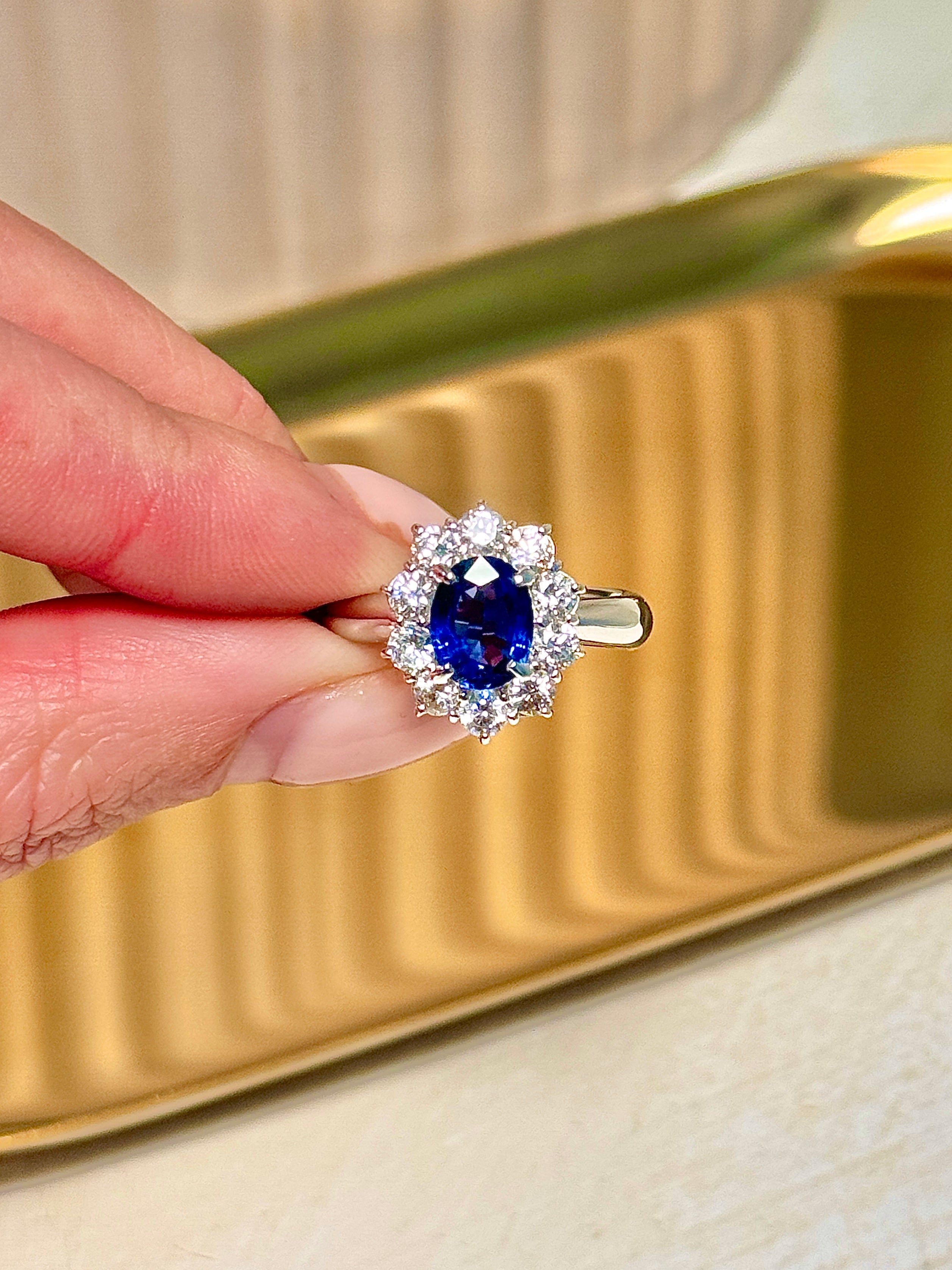Ceylon Blue Sapphire Halo Ring – GIA Certified, Platinum