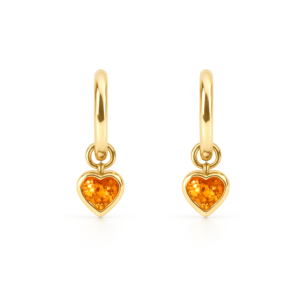 Orange Sapphire Heart Hoops