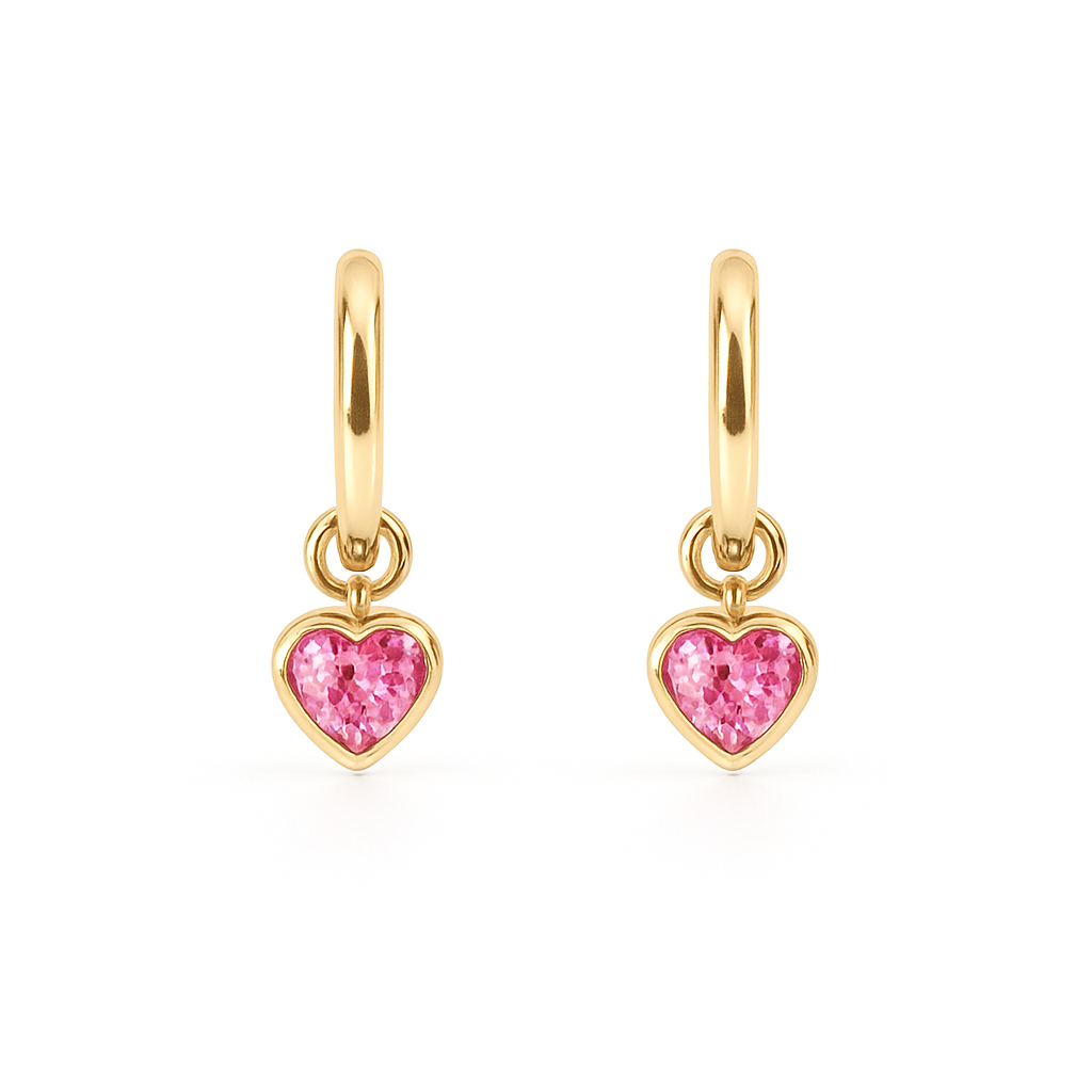 Pink Sapphire Heart Hoops