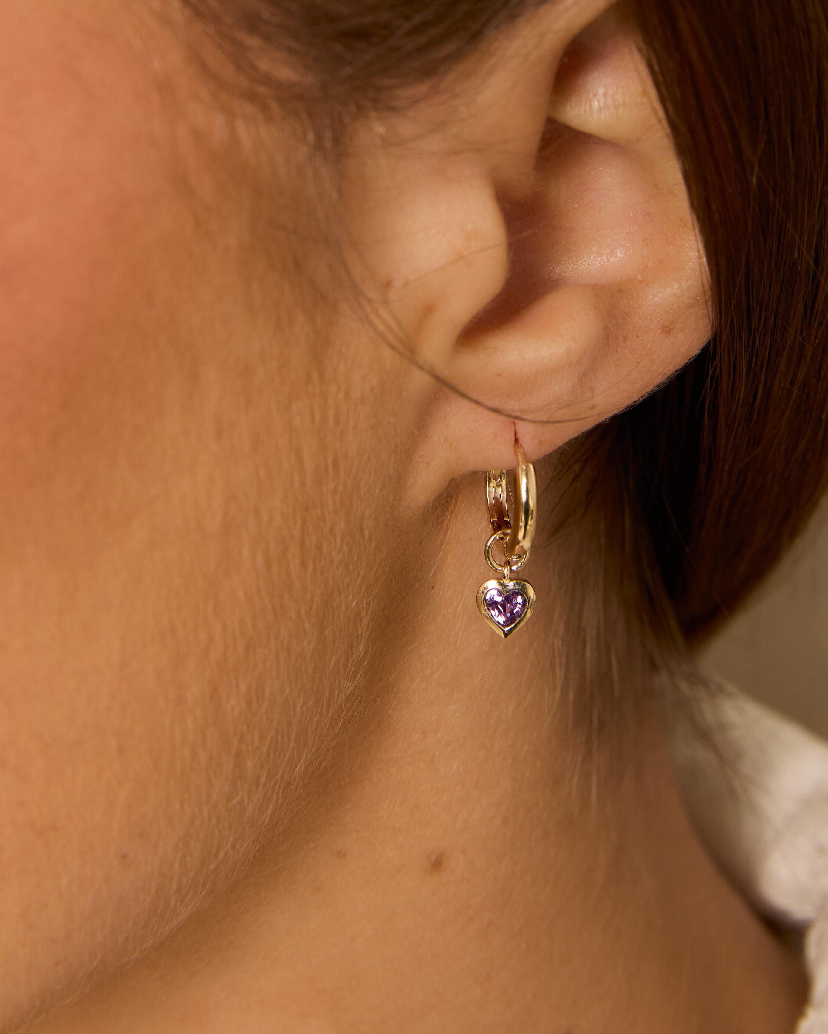 Purple Sapphire Heart Hoops