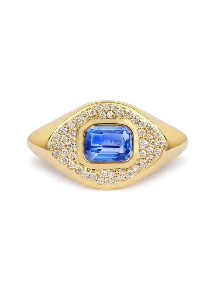 Blue Sapphire & Diamond Signet Ring