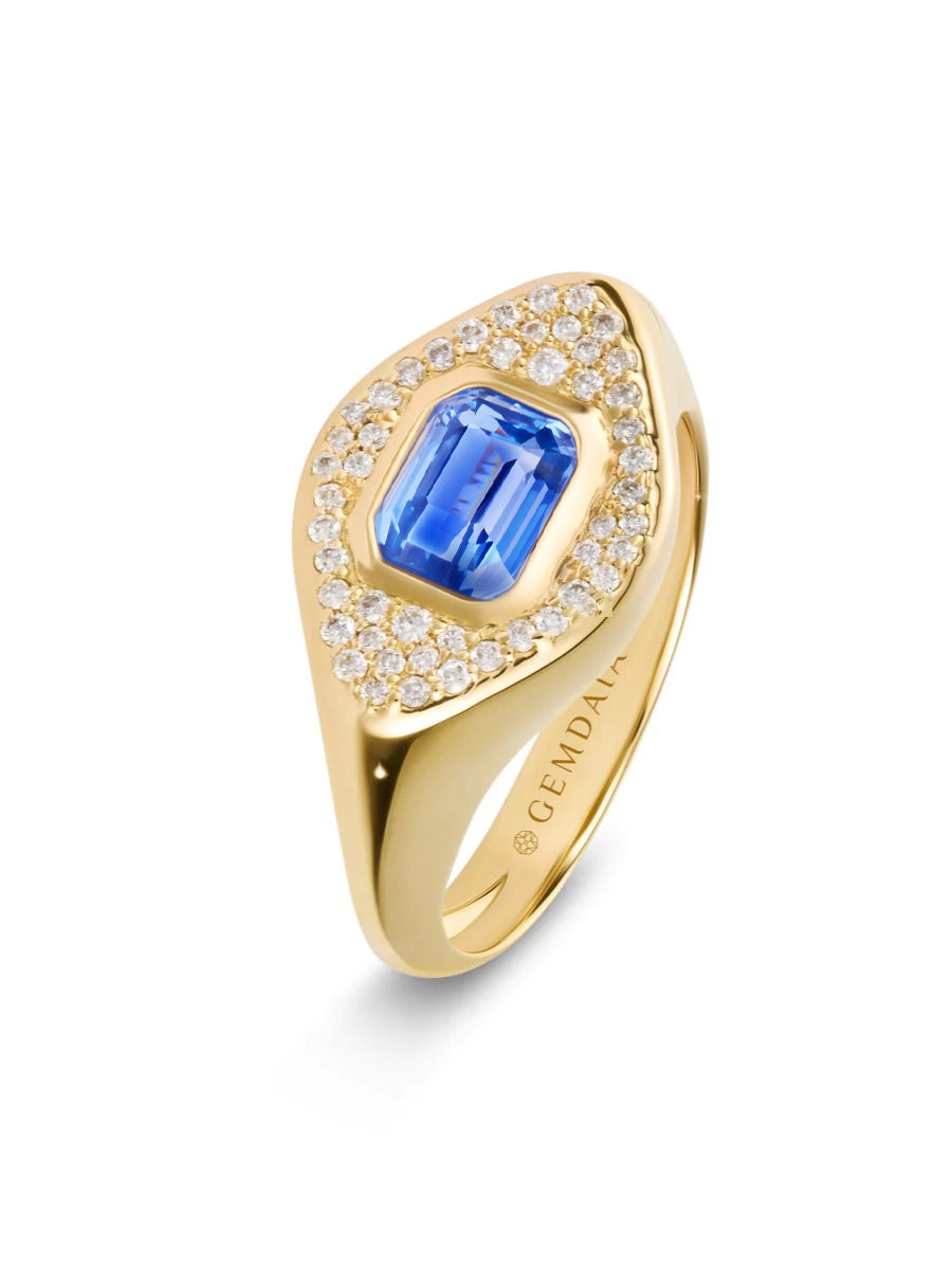 Blue Sapphire & Diamond Signet Ring