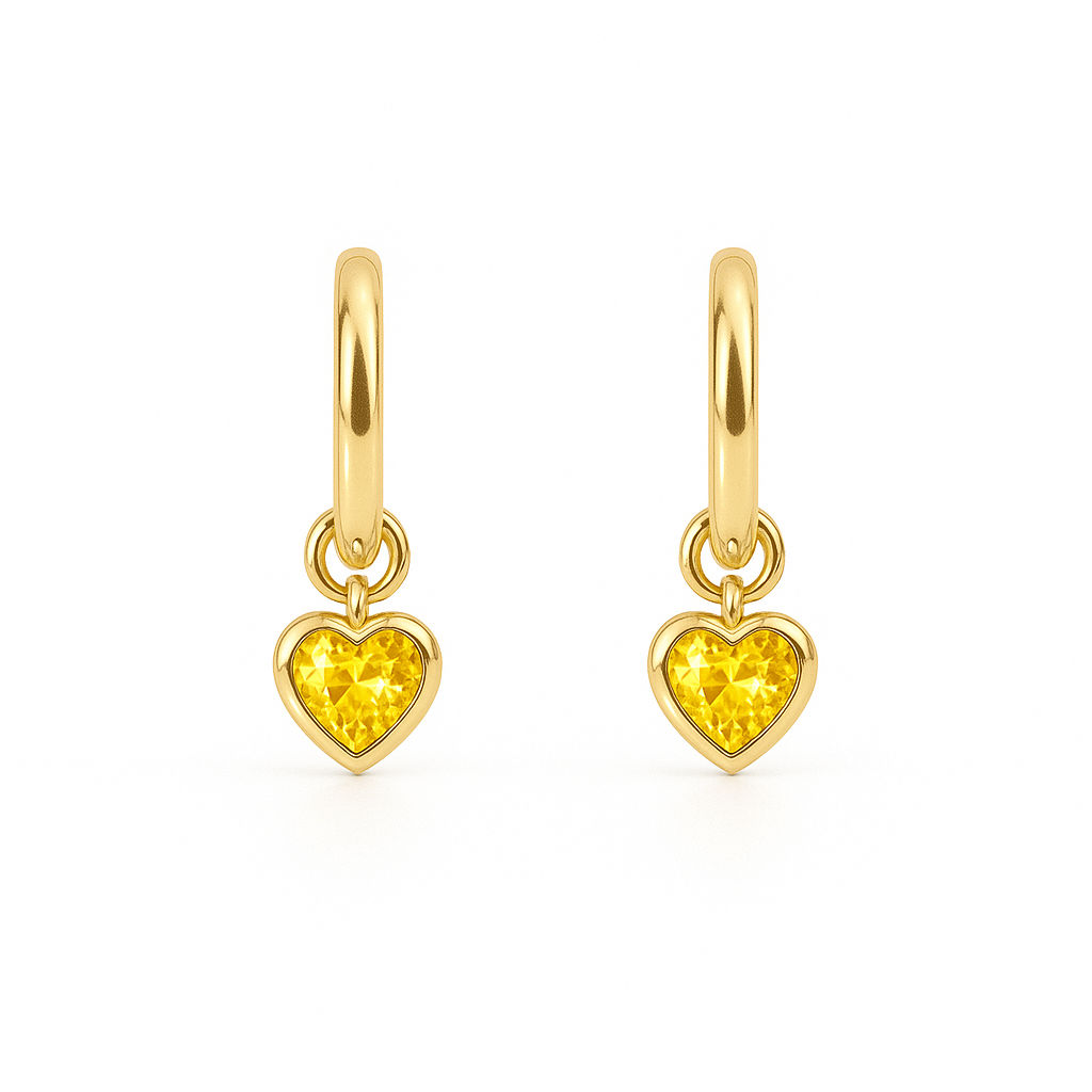Yellow Sapphire Heart Hoops