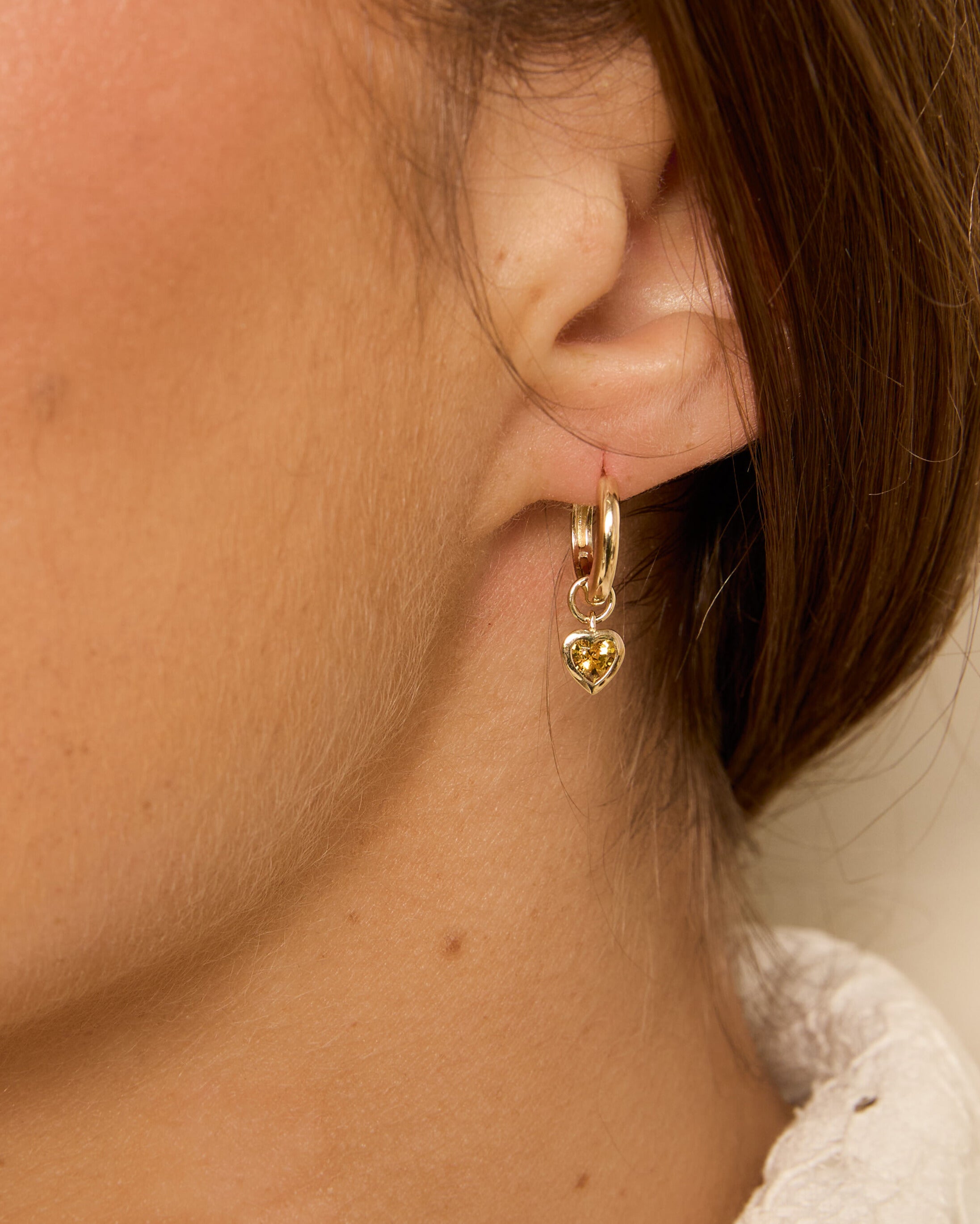 Yellow Sapphire Heart Hoops