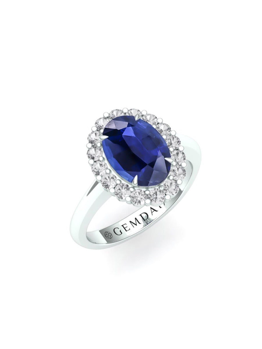 Royal Blue Sapphire & Diamond Halo Ring