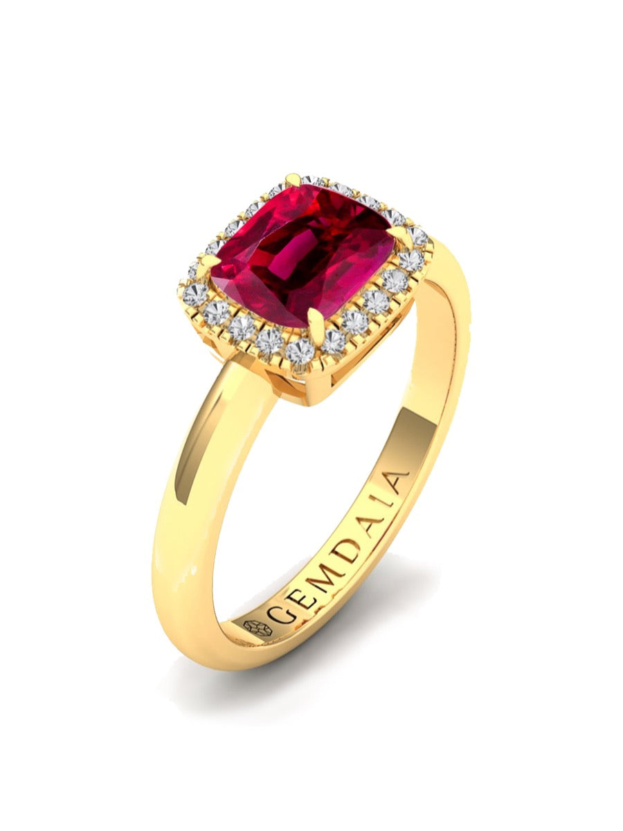 Natural Ruby Ring - East West Halo