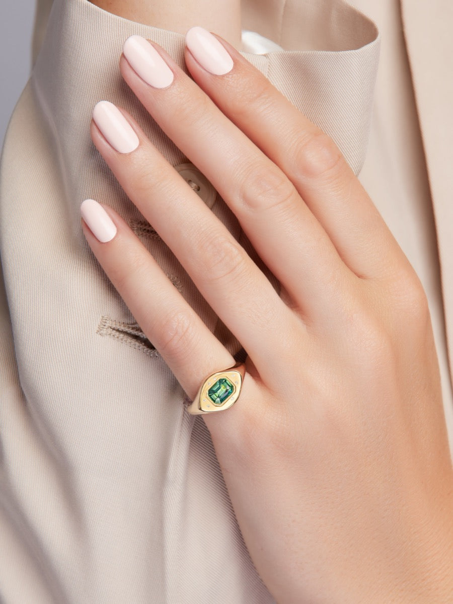 Green Sapphire Signet Ring