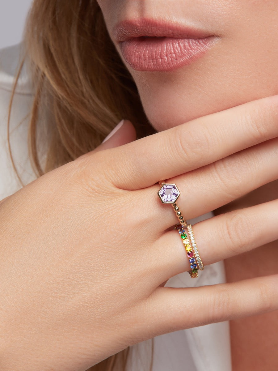 Purple Sapphire Hex Ring