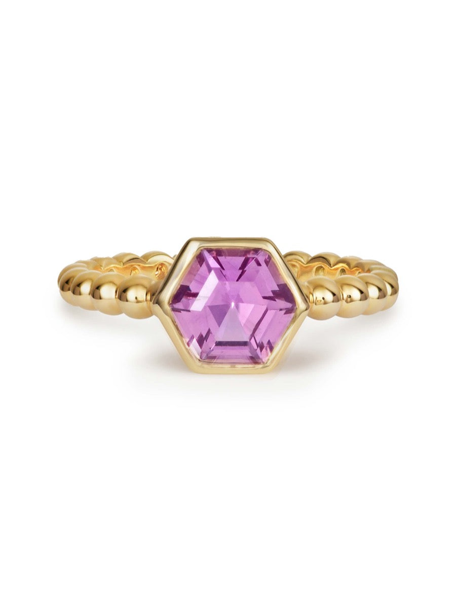 Pink Sapphire Hex Ring