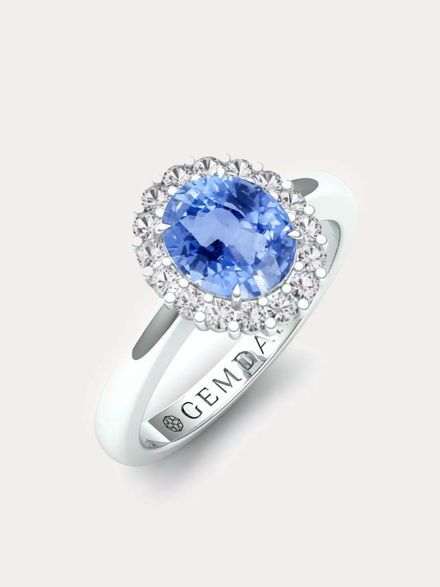 Ceylon Blue Sapphire & Diamond Halo Ring