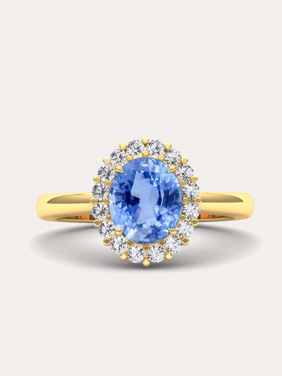 Ceylon Blue Sapphire & Diamond Halo Ring