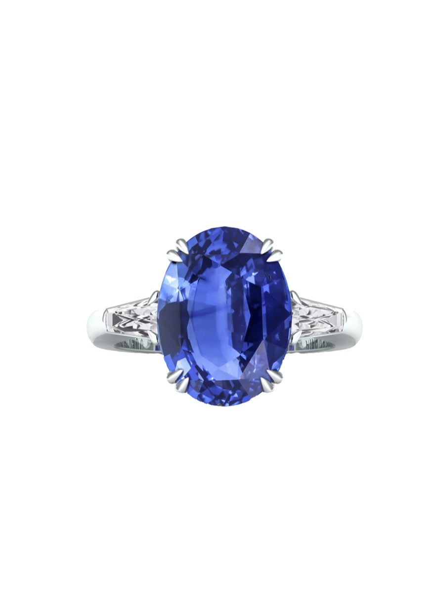 Rare 7ct Blue Sapphire & Diamond Ring