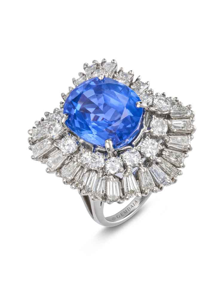 Blue Sapphire & Diamond Art Deco Ring