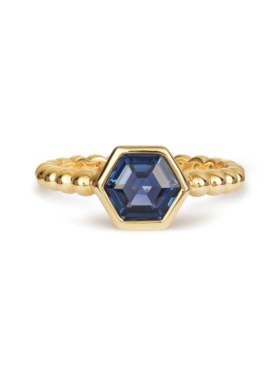 Blue Sapphire Hex Ring