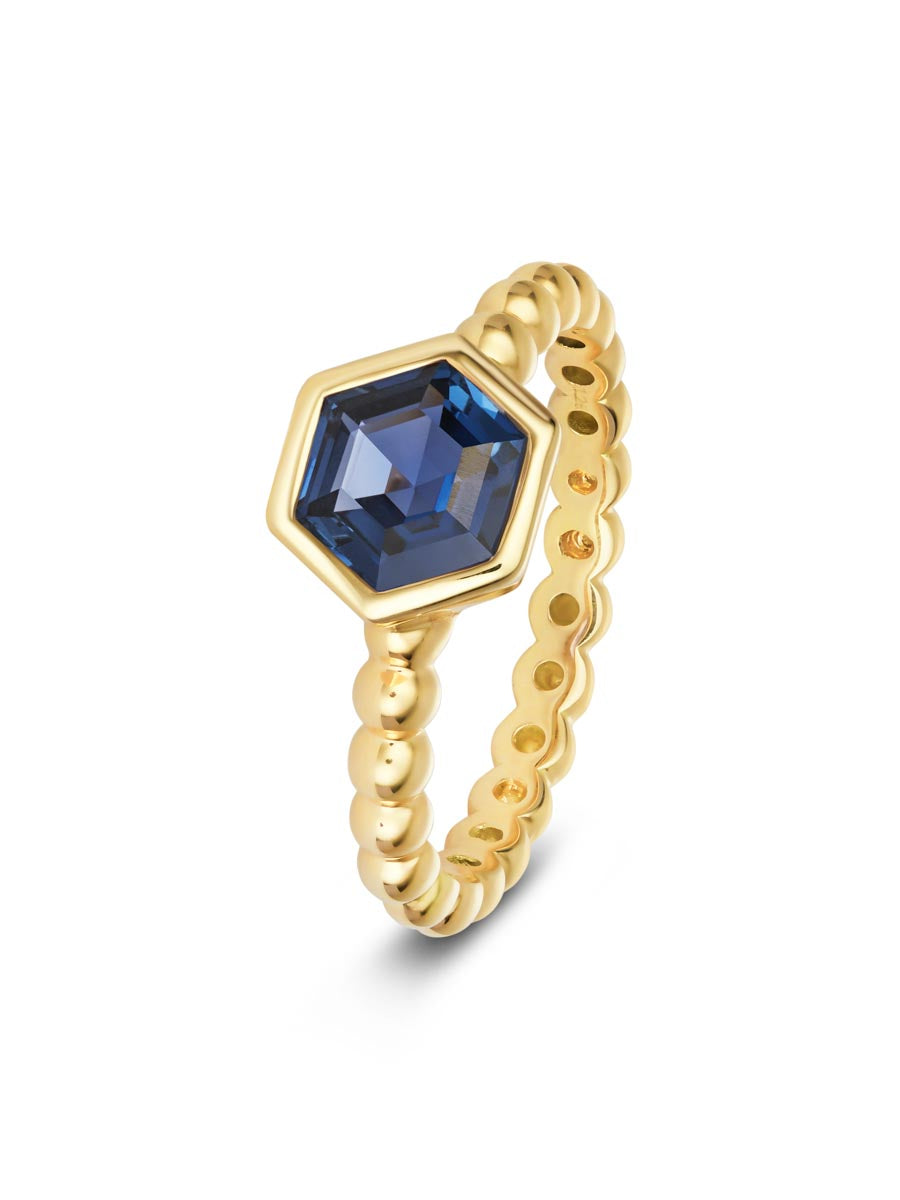 Blue Sapphire Hex Ring