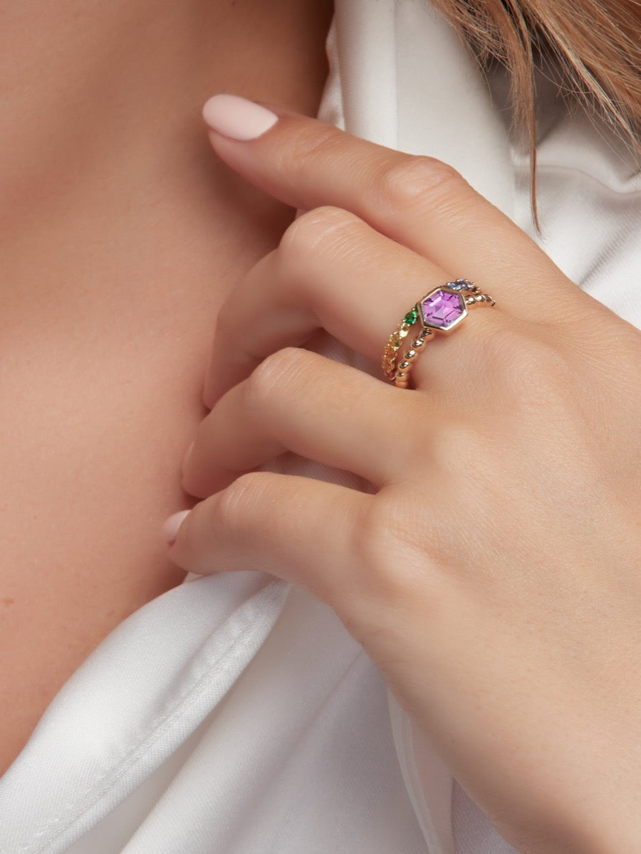Pink Sapphire Hex Ring